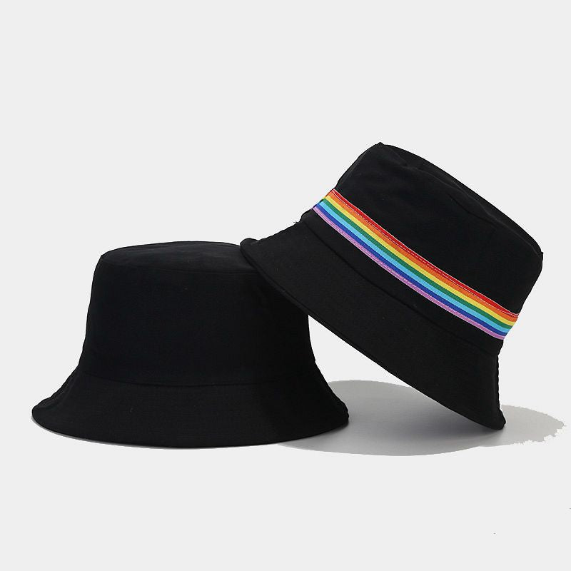 Sombrero de cubo de cinta de arco iris de algodón al por mayor de algodón